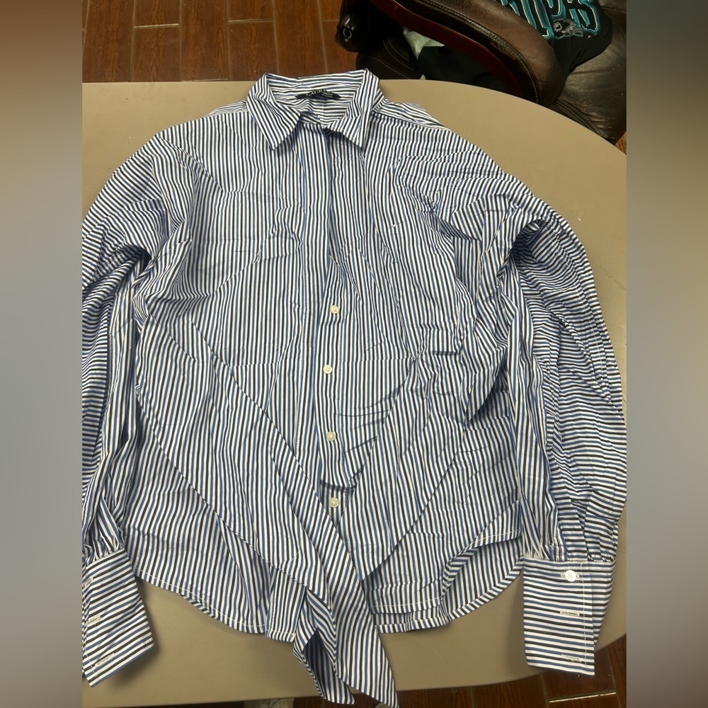 Polo Ralph Lauren Striped Button Up Black label womens size L blue white